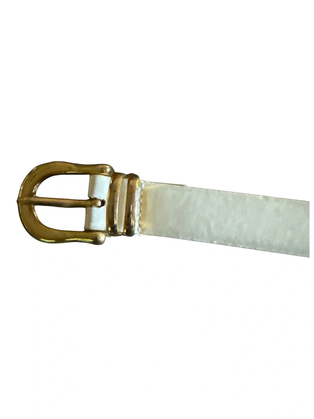 White Leather Belt Womens‎ Gold Tone Buckle Medium Minimalist Classic Waist Belt